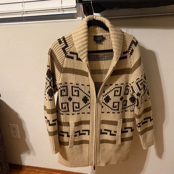Pendleton Beige and Brown Zip Up Sweater - Picture 1 of 4